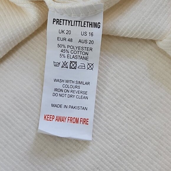 Pretty Little Thing Jersey Ribbed Bust Detail Bodycon Dress Size 16 Cream NWT - Picture 7 of 15